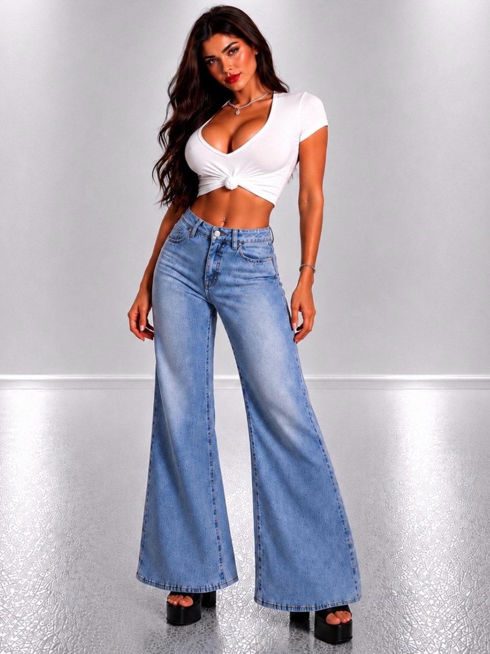 7 For All Mankind 29x28 Ultra HR Jo Wide Leg Stretch Denim Jeans EUC